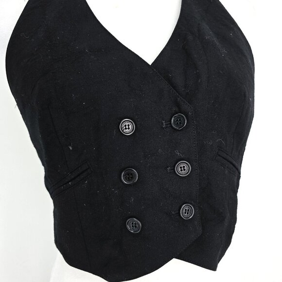 BCBGMaxazria black vest double breatsed Wool 90's button down crop top gilet, Sl - Picture 2 of 7